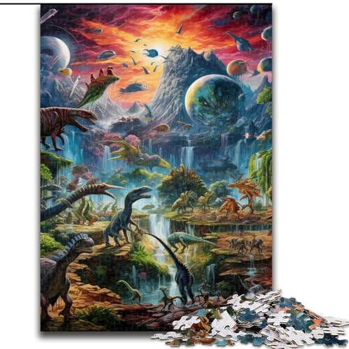Puzzle 1000 Teile Dinosaurierwelt-Puzzle aus Holz, Denkspiel, interaktives Familienspiel, geeignet für Kinder ab 10 Jahren, 1000 Teile(50x75cm) von XHAXING