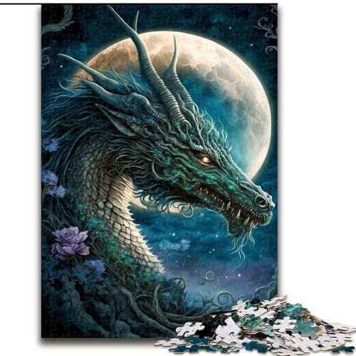 Puzzle 1000 Teile Drache auf dem Mond, Puzzle aus Pappe, Denkspiel, interaktives Familienspiel, geeignet für Kinder ab 10 Jahren, 1000 Teile(26x38cm) von XHAXING