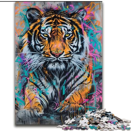 Puzzle 1000 Teile Graffiti-Tiger-Puzzle aus Pappe, Denkspiel, interaktives Familienspiel, geeignet für Kinder ab 10 Jahren, 1000 Teile(26x38cm) von XHAXING