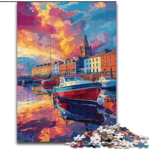Puzzle 1000 Teile Hafen bei Sonnenuntergang Puzzle aus Pappe, Denkspiel, interaktives Familienspiel, geeignet für Kinder ab 10 Jahren, 1000 Teile(26x38cm) von XHAXING