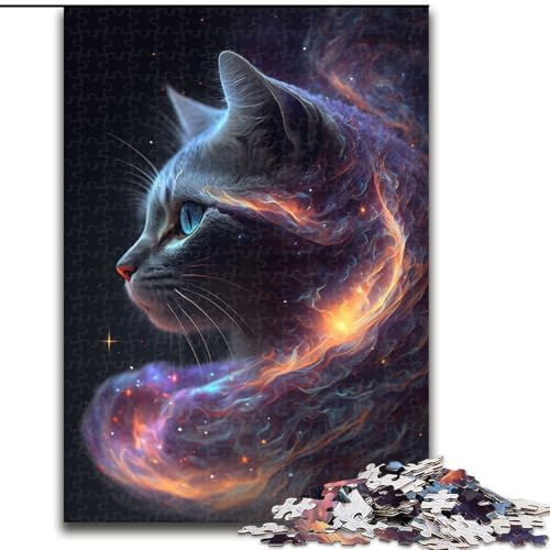 Puzzle 1000 Teile Katze im kosmischen Nebel Puzzles aus Holz, Weihnachten, Halloween, Ostern, Neujahr 1000 Stück(50x75cm) von XHAXING
