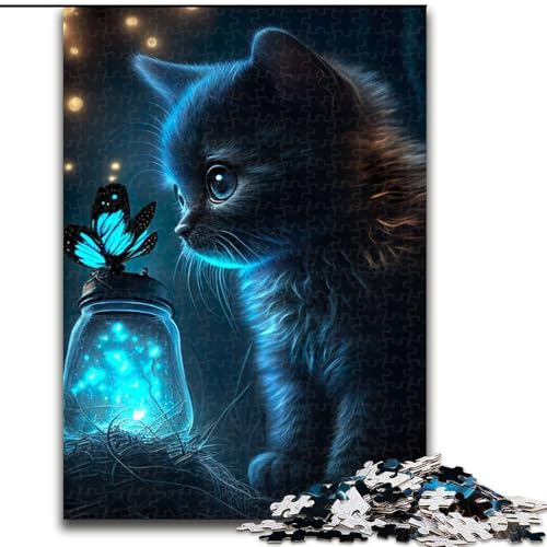 Puzzle 1000 Teile Katze mit Schmetterling Puzzles aus Pappe, Weihnachten, Halloween, Ostern, Neujahr 1000 Stück(26x38cm) von XHAXING