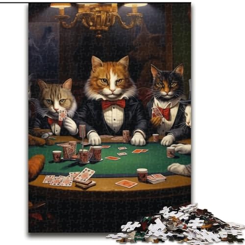 Puzzle 1000 Teile Katzen Spielen Poker, Puzzle aus Pappe, Weihnachten, Halloween, Ostern, Neujahr, 1000 Teile(26x38cm) von XHAXING