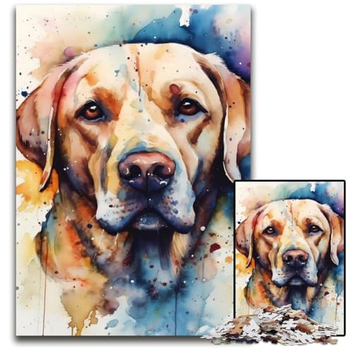 Puzzle 1000 Teile Labrador Aquarell Holzpuzzle Heimaktivität für Feiertage, Geburtstage und Familienspieleabende 50x75CM/19.68x29.52inch von XHAXING