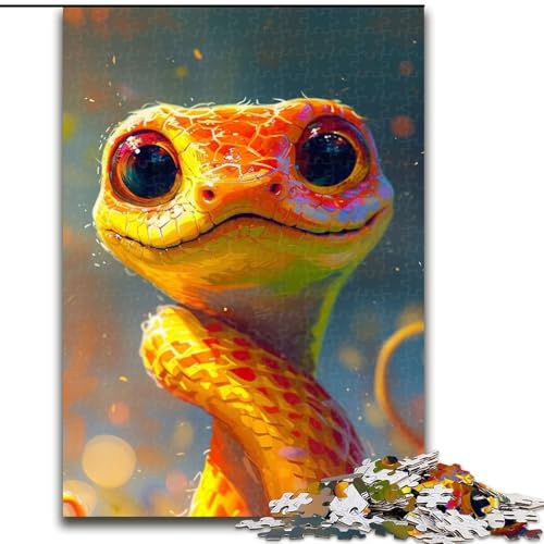 Puzzle 1000 Teile Lächelndes süßes Schlangenpuzzle aus Holz, Denkspiel, interaktives Familienspiel, geeignet für Kinder ab 10 Jahren, 1000 Teile(50x75cm) von XHAXING