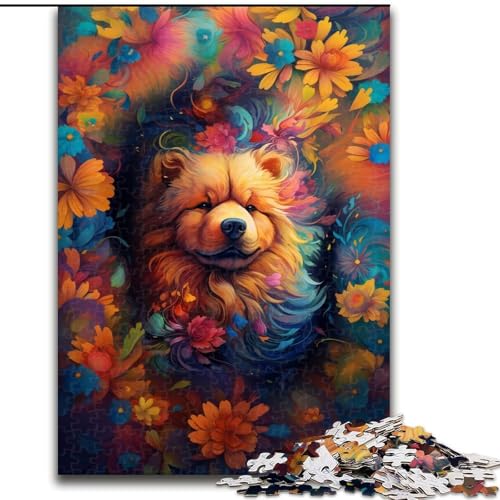 Puzzle 1000 Teile Löwenhaarhund in den Blumen Puzzles aus Holz, Weihnachten, Halloween, Ostern, Neujahr 1000 Stück(50x75cm) von XHAXING