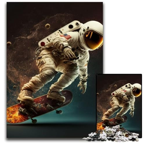 Puzzle 1000 Teile Lustiges Astronauten-Skateboard-Puzzle aus Pappe, Heimaktivität für Feiertage, Geburtstage und Familienspieleabende, 26x38cm Puzzle 1000 Teile Lustiges Astronauten-Skateboard-Puzzle aus Pappe, Heimaktivität für Feiertage, Geburtstage und Familienspieleabende, 26x38cm von XHAXING