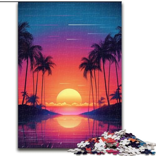 Puzzle 1000 Teile Neon-Sonnenuntergang-Puzzle aus Pappe, Denkspiel, interaktives Familienspiel, geeignet für Kinder ab 10 Jahren, 1000 Teile(26x38cm) von XHAXING