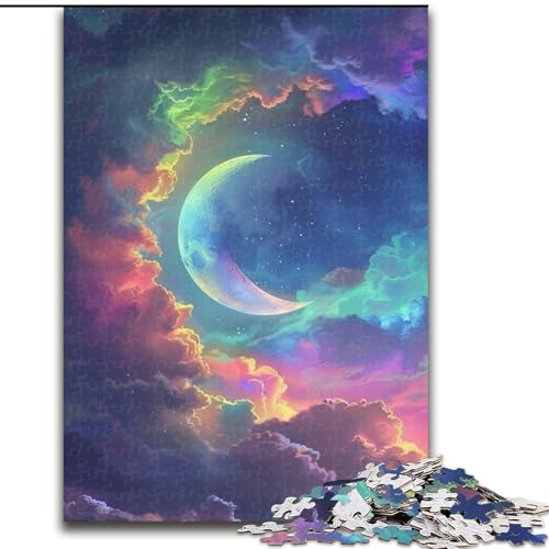Puzzle 1000 Teile Regenbogenwolken und Mondpuzzle aus Pappe, Denkspiel, interaktives Familienspiel, geeignet für Kinder ab 10 Jahren, 1000 Teile(26x38cm) von XHAXING