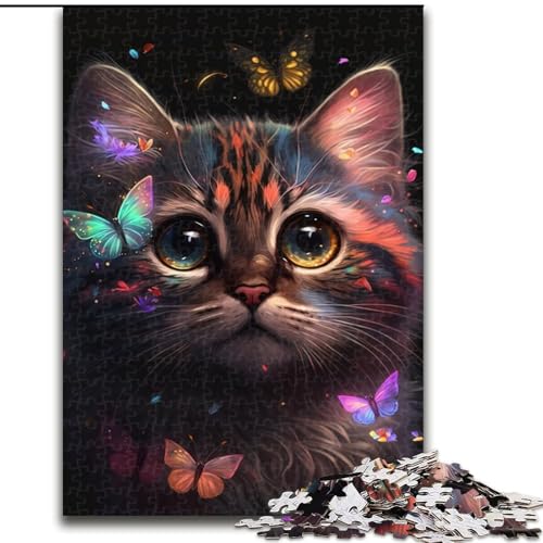 Puzzle 1000 Teile Schmetterlingskatze Puzzle aus Pappe, anspruchsvolles Denkspiel für Teenager, unterhaltsames interaktives Spiel für die ganze Familie, 1000 Teile(26x38cm) von XHAXING