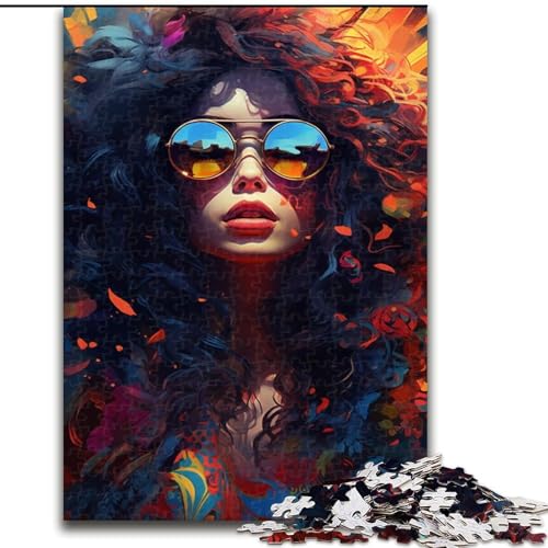 Puzzle 1000 Teile Schöne Frau mit Sonnenbrille Puzzle aus Pappe, Denkspiel, interaktives Familienspiel, geeignet für Kinder ab 10 Jahren, 1000 Teile(26x38cm) von XHAXING
