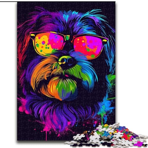 Puzzle 1000 Teile Shih Tzu Neon-Puzzle aus Holz, entspannende Unterhaltung, Heimdekoration, 1000 Teile(50x75cm) von XHAXING