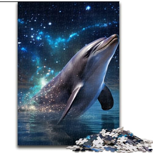 Puzzle 1000 Teile Sternennacht-Delfin-Puzzle aus Holz, Denksportspiel, interaktives Familienspiel, geeignet für Kinder ab 10 Jahren, 1000 Teile(50x75cm) von XHAXING