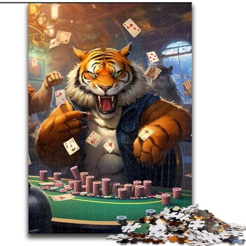 Puzzle 1000 Teile Tiger Poker Puzzle aus Holz, Denkspiel, interaktives Familienspiel, geeignet für Kinder ab 10 Jahren, 1000 Teile(50x75cm) von XHAXING