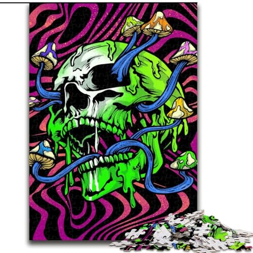 Puzzle 1000 Teile Totenkopf-Trippy-Puzzle aus Holz, Weihnachten, Halloween, Ostern, Neujahr, 1000 Teile(50x75cm) von XHAXING