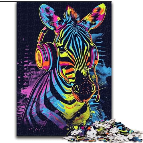 Puzzle 1000 Teile Zebra mit Kopfhörern, Puzzles aus Holz, Familienbindungsaktivität, Heimdekorationsgeschenk, Familienspielzeugspiel, 1000 Teile(50x75cm) von XHAXING