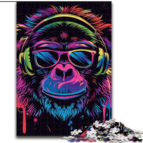 Puzzle 1000 Teile für Erwachsene, AFFE mit Kopfhörern und Sonnenbrille, Puzzle aus Pappe, perfekt für Halloween, Weihnachten, Geburtstagsgeschenk, 1000 Teile(26x38cm) von XHAXING