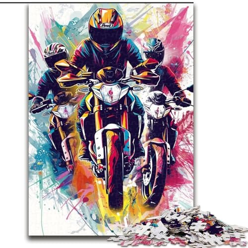 Puzzle 1000 Teile für Erwachsene, Aquarell-Motorrad-Puzzle aus Pappe, perfekt für Halloween, Weihnachten, Geburtstagsgeschenk, 1000 Stück(26x38cm) von XHAXING