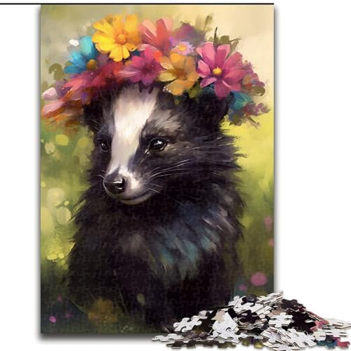 Puzzle 1000 Teile für Erwachsene, Aquarell-Stinktier-Puzzle aus Holz, Familienaktivitätsspiel, Heimdekoration, Wandkunst, 1000 Teile(50x75cm) von XHAXING