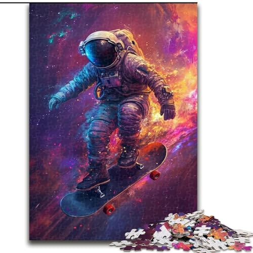 Puzzle 1000 Teile für Erwachsene, Astronauten auf Skateboards, aus Pappe, anspruchsvolles DIY-Denkspiel, perfektes Familienspiel oder dekoratives Geschenk, 1000 Teile(26x38cm) von XHAXING