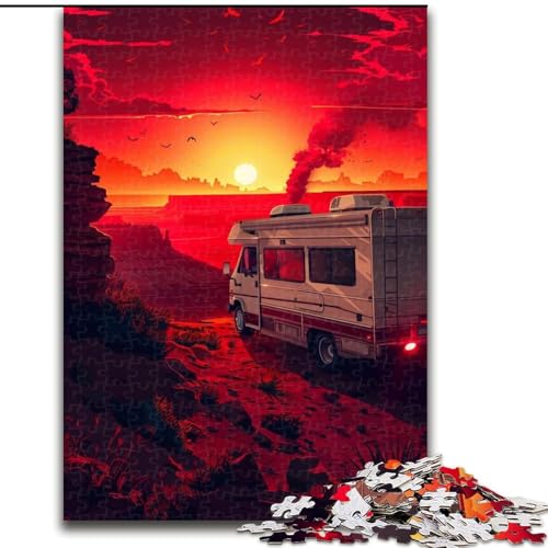 Puzzle 1000 Teile für Erwachsene, Auto bei Sonnenuntergang, Puzzle aus Pappe, perfekt für Halloween, Weihnachten, Geburtstagsgeschenk, 1000 Stück(26x38cm) von XHAXING