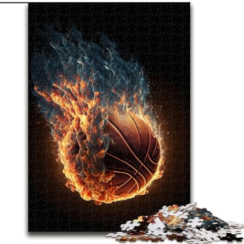 Puzzle 1000 Teile für Erwachsene, Basketball mit Feuer, Puzzle aus Holz, perfekt für Halloween, Weihnachten, Geburtstagsgeschenk, 1000 Stück(50x75cm) von XHAXING