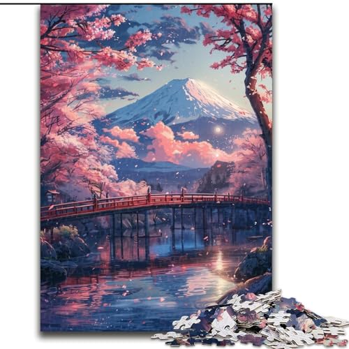 Puzzle 1000 Teile für Erwachsene, Berg Fuji und Kirschblüten-Puzzle aus Pappe, Weihnachten, Halloween, Ostern, Neujahr, 1000 Teile(26x38cm) von XHAXING