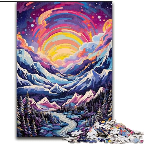 Puzzle 1000 Teile für Erwachsene, Berg mit bunten Sternen, Puzzle aus Holz, mit interaktivem Familienspiel, Kinder ab 10 Jahren, 1000 Stück(50x75cm) von XHAXING