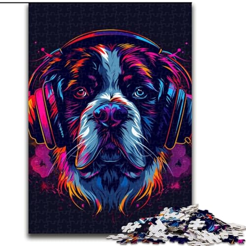 Puzzle 1000 Teile für Erwachsene, Bernhardiner mit Kopfhörern, Puzzle aus Holz, Geschenkidee zum Geburtstag, anspruchsvolles Denkspiel, 1000 Teile(50x75cm) von XHAXING