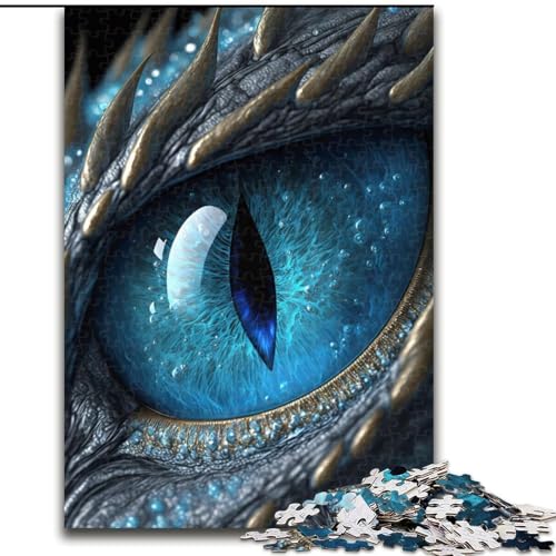 Puzzle 1000 Teile für Erwachsene, Blaues Drachenauge-Puzzle aus Holz, schwieriges Denkspiel für Jugendliche, 1000 Teile(50x75cm) von XHAXING