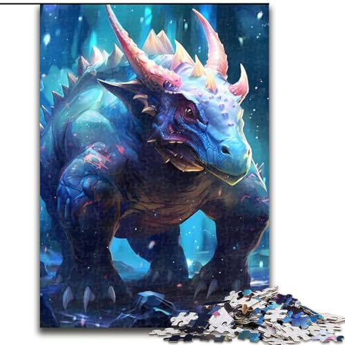 Puzzle 1000 Teile für Erwachsene, Blaues Triceratops-Puzzle aus Holz, anspruchsvolles Denkspiel für Teenager, perfekt als Heimdekoration oder Geschenk, 1000 Stück(50x75cm) von XHAXING