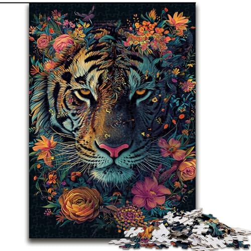 Puzzle 1000 Teile für Erwachsene, Blumentiger-Puzzle aus Holz, interaktives Familienspiel, Denksportgeschenk, Lernspielzeug, 1000 Teile(50x75cm) von XHAXING