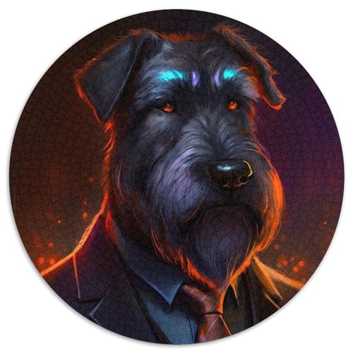 Puzzle 1000 Teile für Erwachsene, Boss Dog, rund, aus Pappe, ideales Weihnachts- oder Geburtstagsgeschenk, Partyspiel-Spielzeug (Größe 67,5 x 67,5 cm) von XHAXING