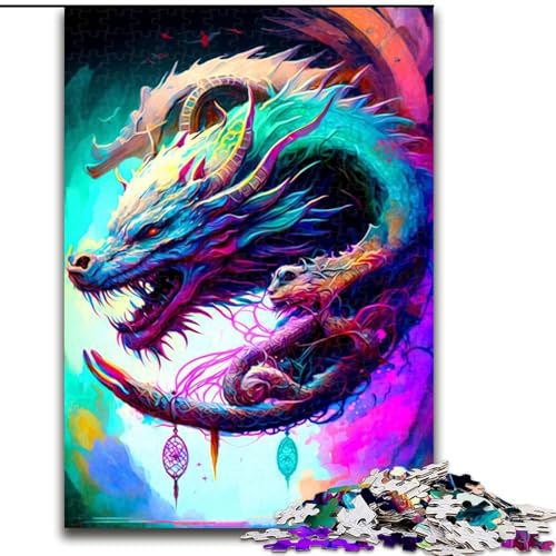 Puzzle 1000 Teile für Erwachsene, Bunte Drachen-Puzzles aus Pappe, anspruchsvolles DIY-Denkspiel, interaktives Familienspiel, 1000 Teile(26x38cm) von XHAXING
