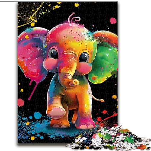 Puzzle 1000 Teile für Erwachsene, Bunte Elefantenbabys, aus Pappe, mit interaktivem Familienspiel, Kinder ab 10 Jahren, 1000 Teile(26x38cm) von XHAXING
