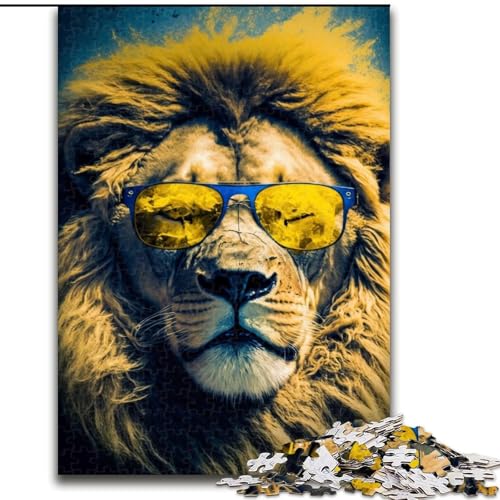 Puzzle 1000 Teile für Erwachsene, Bunter Löwe mit Brille, Puzzle aus Holz, anspruchsvolles Denkspiel für Teenager und Familien, 1000 Teile(50x75cm) von XHAXING