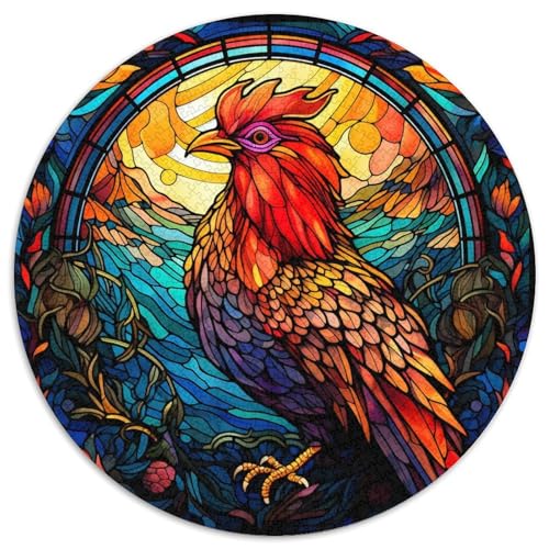 Puzzle 1000 Teile für Erwachsene, Buntglas-Hahn-Papierpuzzle, Denksportaufgabe, Spiel für Erwachsene, interaktive Familienaktivität (67,5 x 67,5 cm) von XHAXING