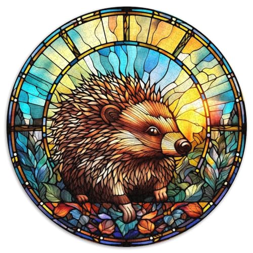 Puzzle 1000 Teile für Erwachsene, Buntglas-Igel, runde Papierpuzzles, Denksportaufgabe, interaktives Familienspiel, geeignet für Kinder ab 14 Jahren (67,5 x 67,5 cm) von XHAXING