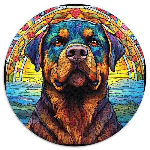 Puzzle 1000 Teile für Erwachsene, Buntglas-Rottweiler-Papierpuzzle, Denksportaufgabe, Spiel für Erwachsene, interaktive Familienaktivität (67,5 x 67,5 cm) von XHAXING