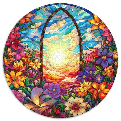 Puzzle 1000 Teile für Erwachsene, Buntglasgarten, runde Papierpuzzles, Kunstwerk-Dekor, Intelligenzspielzeug für Familien-Indoor-Spiele (67,5 x 67,5 cm) von XHAXING