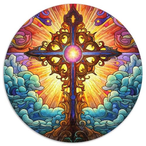 Puzzle 1000 Teile für Erwachsene, Buntglasgitarre, runde Papierpuzzles, Kunstwerk-Dekor, Intelligenzspielzeug für Familien-Indoor-Spiele (67,5 x 67,5 cm) von XHAXING
