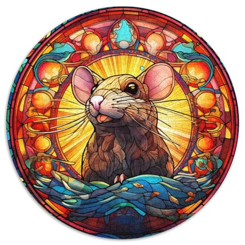 Puzzle 1000 Teile für Erwachsene, Buntglasmaus, runde Papierpuzzles, Denkspiel, interaktives Familienspiel, geeignet für Kinder ab 14 Jahren (67,5 x 67,5 cm) von XHAXING