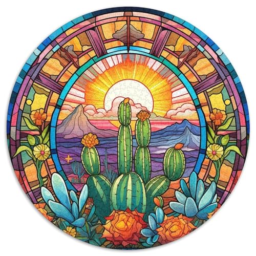 Puzzle 1000 Teile für Erwachsene, Buntglaswüste, runde Papierpuzzles, Kunstwerk-Dekor, Intelligenzspielzeug für Familien-Indoor-Spiele (67,5 x 67,5 cm) von XHAXING