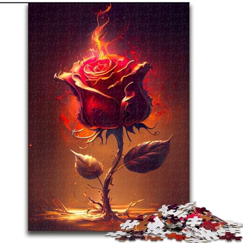 Puzzle 1000 Teile für Erwachsene, Burning Rose Puzzle aus Holz, schwieriges Denkspiel für Jugendliche, 1000 Teile(50x75cm) von XHAXING