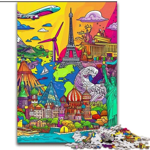 Puzzle 1000 Teile für Erwachsene, Cartoon-Sehenswürdigkeiten, aus Holz, geeignet für Geburtstage, Halloween, Thanksgiving, Ostern, 1000 Teile(50x75cm) von XHAXING