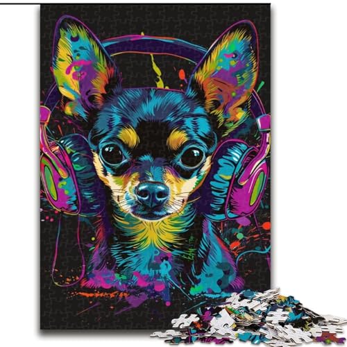 Puzzle 1000 Teile für Erwachsene, Chihuahua DJ Neon, Puzzle aus Holz, Weihnachten, Halloween, Ostern, Neujahr, 1000 Teile(50x75cm) von XHAXING
