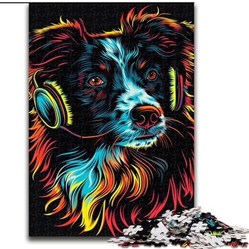 Puzzle 1000 Teile für Erwachsene, DJ Neon Border Collie, aus Pappe, anspruchsvolles Denkspiel für Teenager, perfekt als Heimdekoration oder Geschenk, 1000 Teile(26x38cm) von XHAXING
