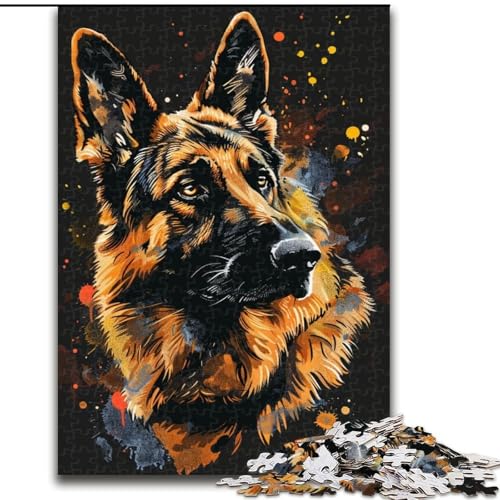 Puzzle 1000 Teile für Erwachsene, Deutscher Schäferhund, DJ Neon, Puzzle aus Holz, ideal für Familienspaß Feiertage, Geburtstage, 1000 Stück(50x75cm) von XHAXING