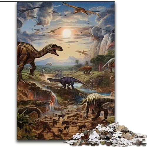 Puzzle 1000 Teile für Erwachsene, Dinosaurierwelt-Puzzle aus Holz, geeignet für Geburtstage, Halloween, Thanksgiving, Ostern, 1000 Teile(50x75cm) von XHAXING