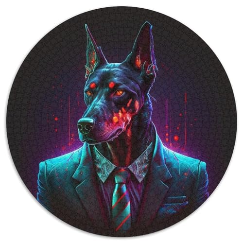 Puzzle 1000 Teile für Erwachsene, Dobermann-Boss, rund, aus Pappe, ideales Weihnachts- oder Geburtstagsgeschenk, Partyspiel-Spielzeug (Größe 67,5 x 67,5 cm) von XHAXING
